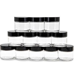 Vivaplex, 10, Clear, 2 oz, Round Glass Jars, with Inner Liners and black Lids