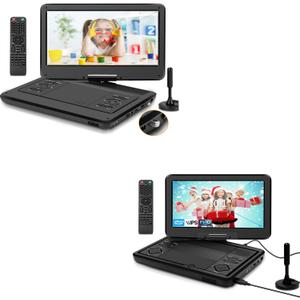 Portable TV/DVD Player Combo with HD Swivel LED Screen and Digital TV ATSC Tuner/HDMI/USB/AV/Audio, Region Free, Built-in Battery, Dual High Volume Stereo Speakers