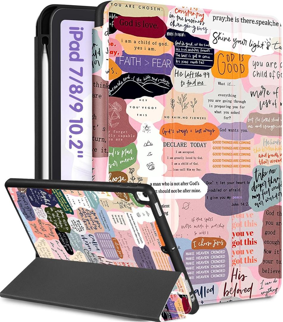 for iPad 9th/8th/7th Generation Case 10.2 Inch Girls Cute Kids Women Folio Smart Cover Pencil Holder Quotes Aesthetic Design Girly Kawaii Teen Unique Cases for iPad 7/8/9 Gen A2602 A2270 A2197