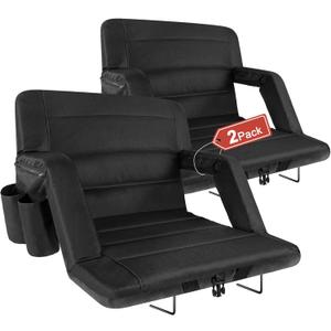 Extra Wide Stadium Seats with Back Support 2 Pack, Bleacher Chairs with Back and Cushion Folding Stadium Chairs, 6 Reclining Positions Waterproof Bleacher Seats (Extra Wide|25" Black)