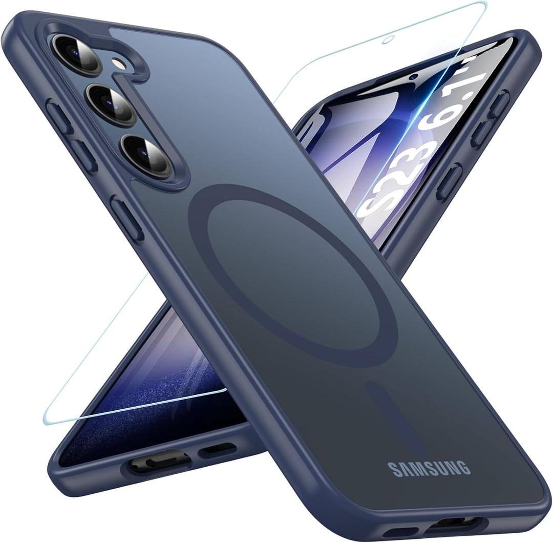 OWKEY for Galaxy S23 Case 6.1'', Magnetic Samsung Galaxy S23 Case for Magsafe with Screen Protector, [Military Grade Protection] Shockproof Phone Cover S23 Case Protective Case for Samsung S23, Blue