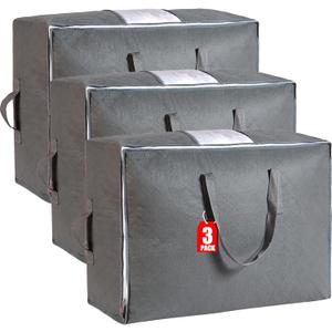 105L Extra Large Storage Bags for Blankets, King Comforters, Bedding, Clothes, Pillows, Sheets - Closet Organizers and Storage with 4 Handles & Clear Window, Foldable & Breathable (Grey, 3pack)