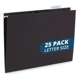Blue Summit Supplies Hanging File Folders, 25 Reinforced Hang Folders, Designed for Home and Office Color Coded File Organization, Letter Size, Black, 25 Pack