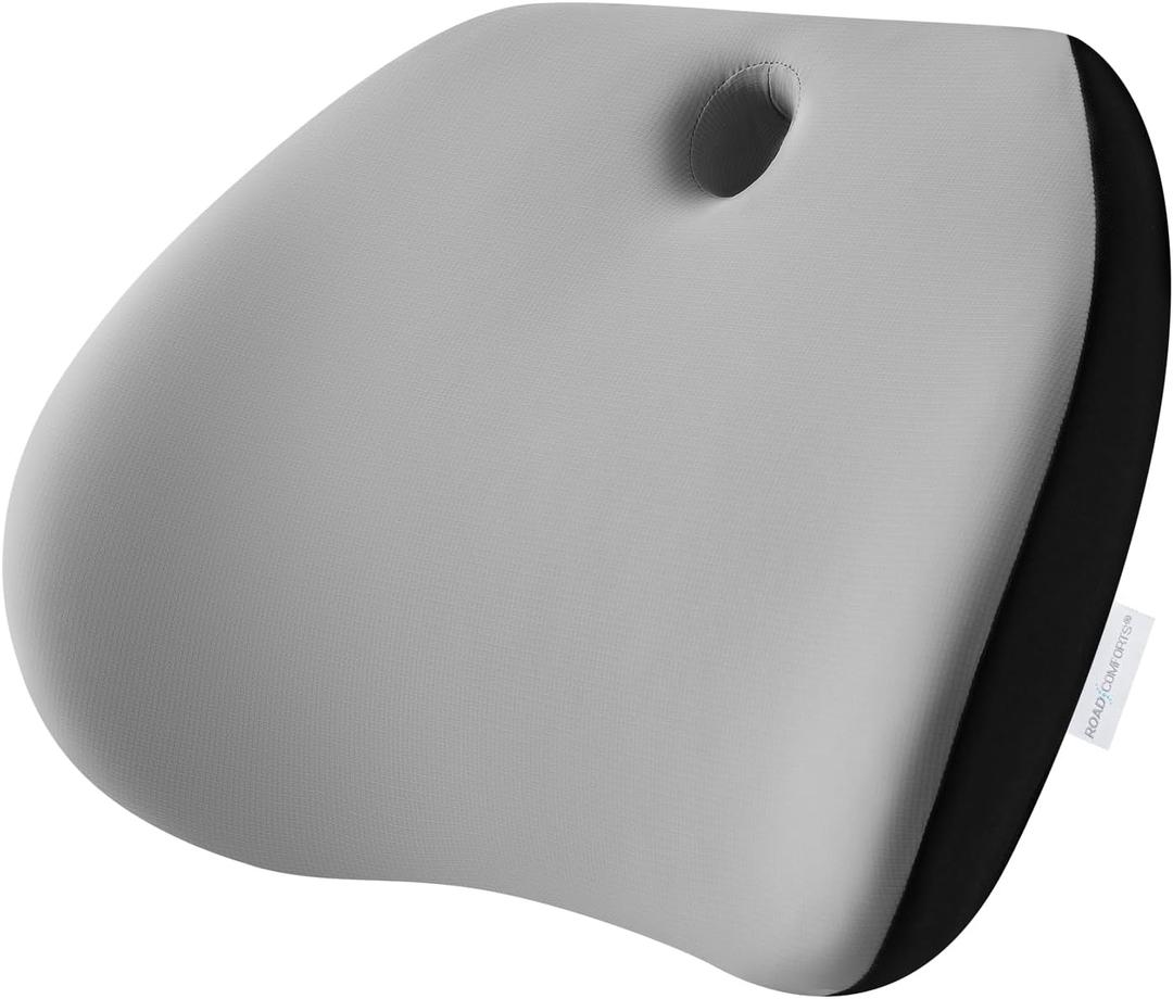 Road Comforts Memory Foam Lumbar Support Pillow – Ergonomic Back Cushion for Office, Car, Home & Travel – Lower Back Pain Relief, Removable Washable Cover (Gray)