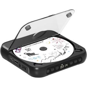 ENVYCLOUD CD Player Portable with Dual Stereo Speakers, Rechargeable Portable CD Player with Bluetooth for Home with Headphones, Support CD/AUX/USB,Black