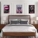 PBXBJY African American Wall Art African Girl Canvas Prints 3 PCS Black Queen with Pink Crown Lips Painting Black Woman Picture Framed Home Office Decor (16.00" x 24.00" x 3PCS)