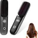 Go Brush Pro Portable Cordless Hair Straightener Brush for Travel, Fast Heating Straightening Comb with LCD Display & °F/°C Switch, Rechargeable Anti-Frizz Styling Tool for Smooth Shiny Hair (Black)