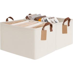 CHICVITA Storage Baskets for Shelves, 19" x 13" x 11" Closet Storage Bins with Handles, Foldable Fabric Bins with Metal Frame, Extra Large Storage Basket for Toys, Blankets, Beige, 2-Pack