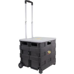 dbest products Quik Cart Collapsible Rolling Crate on Wheels for Teachers Tote Basket 80 lbs Capacity, Made from Heavy Duty Plastic and Used as a Seat, Grey