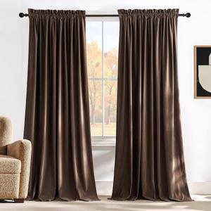 NICETOWN Brown Velvet Curtains 84 inches Length for Bedroom - Blackout Thermal Insulated Sound Reducing Heavy Matt Solid Room Darkening Drapes for Nursery (2 Panels, 52 x 84)