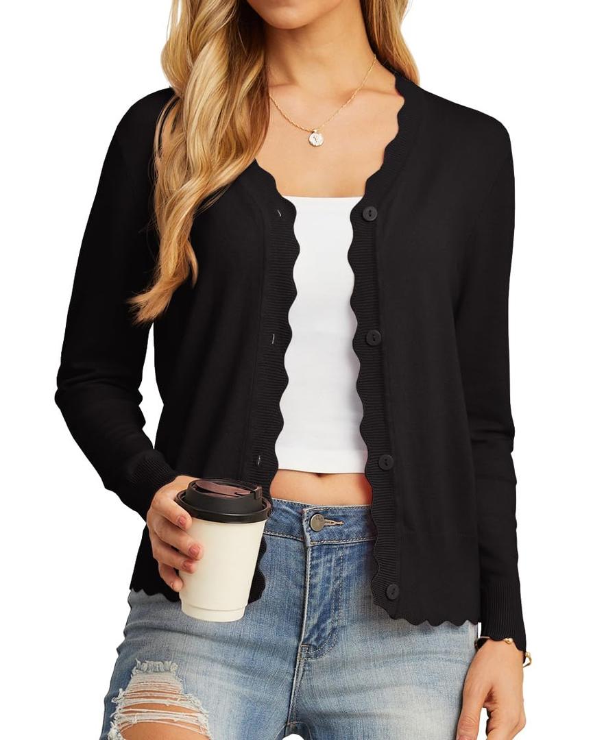 GRECERELLE Women's Long Sleeve V-Neck Button Down Cardigan Knit Shrugs Sweater S