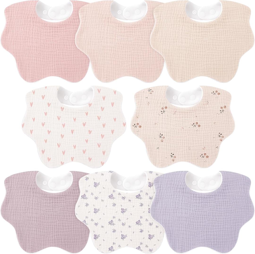Bearmoss Baby Bibs for Drooling & Teething 8 Pack Muslin Cotton Soft Absorbent Adjustable Unisex Bibs Boys Girls 0-36 Months (Sweet Charm)