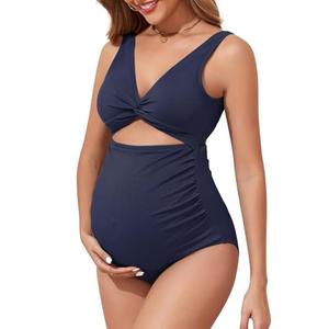 Maternity One Piece Swimsuits for Women - Ribbed Cutout High Waist Maternity Bathing Suits Tie Knot Pregnancy Swimwear 2026 Navy 2XL