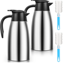 2 PCS 68 OZ Thermal Coffee Carafe, Insulated Stainless Steel Coffee Carafe Double Walled Vacuum Thermal Pot Flask with Brushes Thermos for Keeping Hot Coffee Tea Home and Office (Silver)