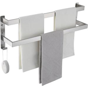 Double Towel Bar Towel Racks for Bathroom, Bath Towel Holders Wall Mount, Stainless Steel Towels Shelves Towel Rail, 2-Tiers (Brushed Nickel, 24 Inches) Double Towel Bar Towel Racks for Bathroom, Bath Towel Holders Wall Mount, Stainless Steel Towels Shelves Towel Rail, 2-Tiers (Brushed Nickel, 24 Inches)