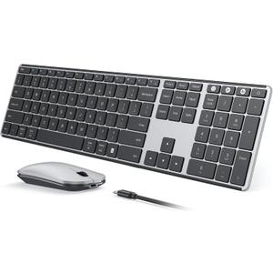 seenda Wireless Bluetooth Keyboard and Mouse Combo, SKM64-3 Rechargeable Slim Quiet Keyboard Mouse, 3 Multi-Device Connection, Compatible for Windows, Mac, MacBook, iPad, Tablet, Black Silver
