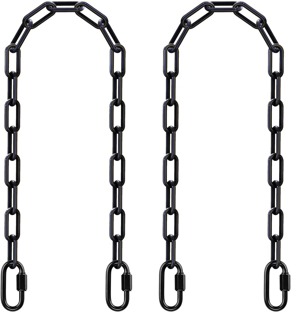 SELEWARE 2 Pack 40 Inch Hanging Swing Chain with 4 Carabiners, 1000LB Capacity Plastic Coated Hanging Chains, Hammock Hardware Kit for Swing, Hanging Chair, Punching Bags, Indoor Outdoor Gym (Black)