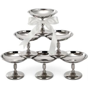 Ferrochef 6 Pcs Mini Stainless Steel Ice Cream Bowls Vintage Silver Serving Pudding Dessert Cup Sauce Bowls Metal Round Footed Yogurt Snack Candy Cups for Mousse Fruit Salad Cake Wedding Party Favor