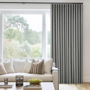 Grey 100% Blackout Pinch Pleated Linen Curtains Pinch Pleat Floor to Ceiling Curtains with Rings Hooks 120 Inches Long Thermal Insulated Window Drapes for Bedroom Living Room Track 1 Panel