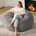 Hobestluk 4ft Bean Bag Chairs for Adults Large Beanbag Chair with Chevron Plush Fur Cover Big Bean Bag Chair for Living Room Bedroom Dorm Office - Grey (44 x 44 x 24)