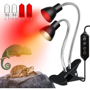 Heat Lamp for Reptile,UVA UVB Light for Turtle,Bearded Dragon Basking Light Bulbs,Dimmable 360Gooseneck UV Heating Lamp W/ G9 Mini Halogen Bulbs 60W (White*2Red*2) for Tortoise/Snake/Lizard
