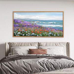 Seascape Painting Wall Art Coastal Picture for Living Room Retro Home Bedroom Decoration Modern Framed Artwork Decor 24x48