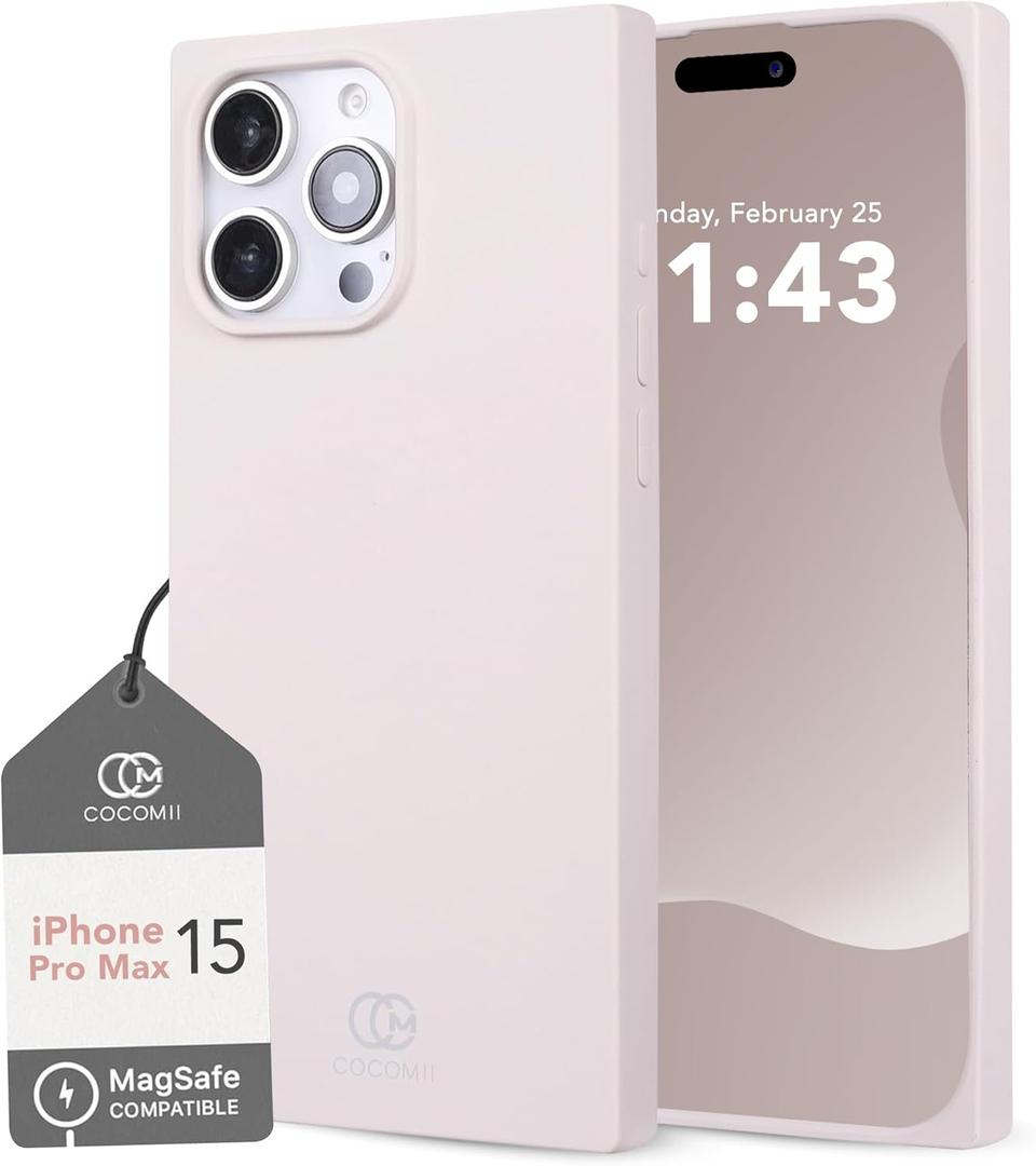 Cocomii - Rectangle Case Compatible with iPhone 15 Pro Max - Compatible with MagSafe, Soft Touch Silicone, Microfiber Lining, Matte, Magnetic Phone Case for iPhone 15 Pro Max 6.7 inch, Antique White