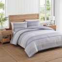 Tommy Hilfiger - Full/Queen Comforter Set, Cotton Textured Bedding with Matching Shams, Medium Weight Bed Set, Oeko-TEX Certified (Bold Stripe Grey)