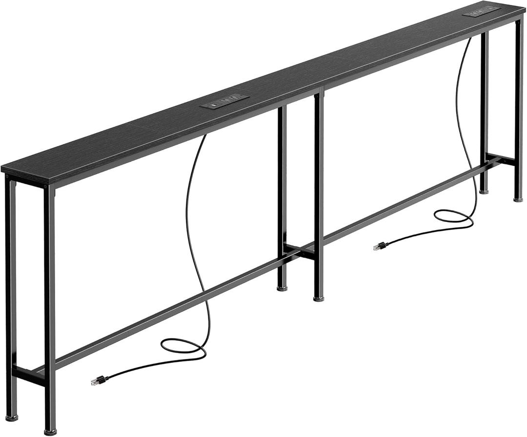SUPERJARE 79 Inch Sofa Table with 2 Power Outlets and USB-C Ports, 5.9 Inch Narrow Console Table with Storage, Long Entryway Hallway Couch Table Behind Sofa, Small Spaces, Living Room, Black