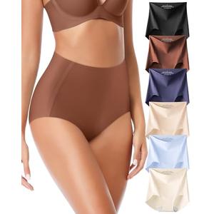 QOVOQ Seamless No Show High Waisted Underwear Panties for Women Ladies Panty Full Coverage Briefs 6 Pack, 2XL