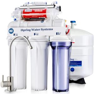 iSpring RCC7AK-UV, NSF Certified, 7-Stage Under Sink Reverse Osmosis Water Filtration System with Alkaline Remineralization and UV Filter, Patented Top-Mounted Faucet Design for Easy Installation (Brushed Nickel Faucet)