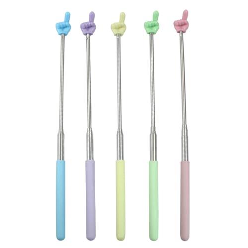 Zorveiio 4 Pcs Retractable Teacher Pointer, Extendable Finger Pointer Stick Colorful Hand Pointing Sticks, Student Finger Pointing Tools for Classroom, Reading (Light-Blue,Purple,Yellow,,Pink)