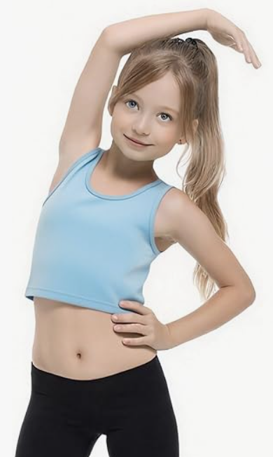 Geyoga 3 Pieces Girls Dance Tank Top Racerback Crop Top Sleeveless Dance Outfit for Ballet Hip Hop Athletic Wear (Blue/White/Pink)