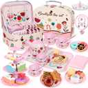 Tea Party Set for Little Girls, 49PCS Princess Tea Time Toys Including Tea Set Dessert Carrying Case, Kids Kitchen Pretend Playset, Montessori Toys for Toddlers 3 - 8 Year Old Girl Birthday Gifts