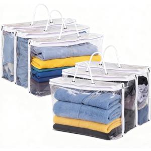 6 Pcs (16 * 12 * 4 Inch) Zippered Plastic Storage Bags, Transparent Zippered Storage Bags For Storing Linen Sweaters, Blankets, And Bed Sheets In Wardrobes