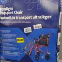 Medline Ultra Lightweight Transport Wheelchair for Adults, Foldable, 19-Inch Seat Width, Red Frame, Black Upholstery