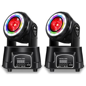 DJ Lights 3IN1 Beam & Strobe Moving Head Light 80W LED RGBW Spotlight 17CH Spot Lights DMX Sound Activated for Wedding Church DJ Disco Party Stage Lighting - 2Pack