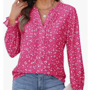 CiCiBird Womens Casual V Neck Blouses Button Down Shirts Long Sleeve Floral Print Business Work Tops Size XL