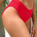 Women V Cut Cheeky Bikini Bottoms - Mid Waist High Cut Swim Bathing Suit Bottoms V Front Swimsuit Red M