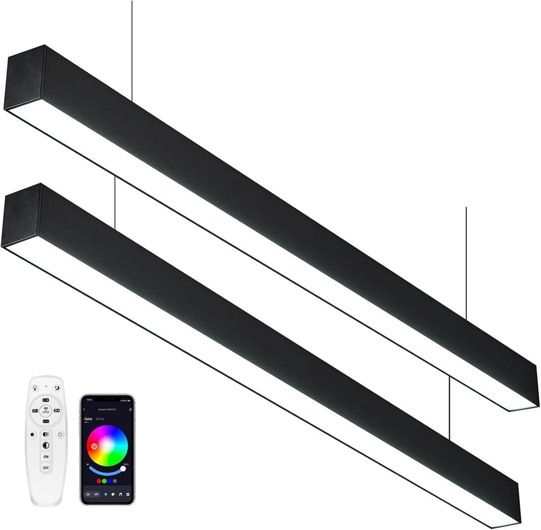 8FT LED Linear Light Fixture,Modern Commercial Linear lights,2-Pack | App & Remote Dimmable,3000K/4000K/6500K Selectable, 50W 5000LM, Suspension & Ceiling Mount Lighting, for Office Shop Gym
