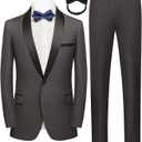 Men Suit for Wedding Party 2 Piece Slim Fit Shawl Lapel 1 Button Tuxedo Winter Fabric Dinner Suit Sets with Tie (Gray, L)