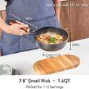Carbon Steel Wok Pan with Wooden Lid, 7.8-Inch (1.6QT) Small Wok, Cold-Forged Flat Bottom Stir Fry Pan, Coating-Free, Induction Ready, for Eggs, Ramen, Soup & Oatmeal