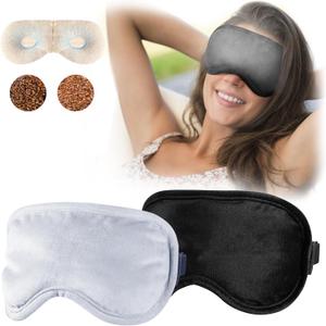 MUSICOZY Heated Eye Mask 2-Packs, Microwave Activated Warm Eeye Compress for Dry Eyes, Weighted Eye Mask for Sleeping, Flaxseed & Cassia Seed, Eye Compress Moist Heat (Black)