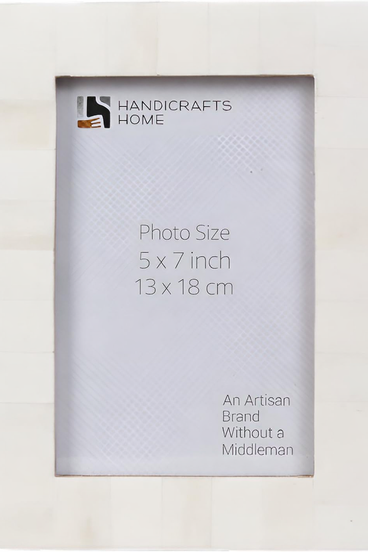 Handicrafts Home 5x7 White Picture Frame for Christmas Decor & Holiday Gifting, Handmade Photo Frame for Modern Home Decor, Farmhouse Wall Decor, Boho Shelf, Vintage Bone inlay Frames for Living Room (Classic Plain White)