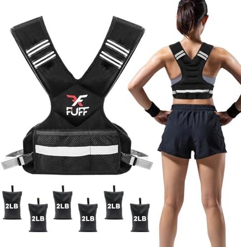 FUFF Adjustable Weighted Vest for Adult, 20-32lb Vest with 6 Ironsand Weights for Strength Training, Large Weight Vest with Reflective Strip for Men & Women