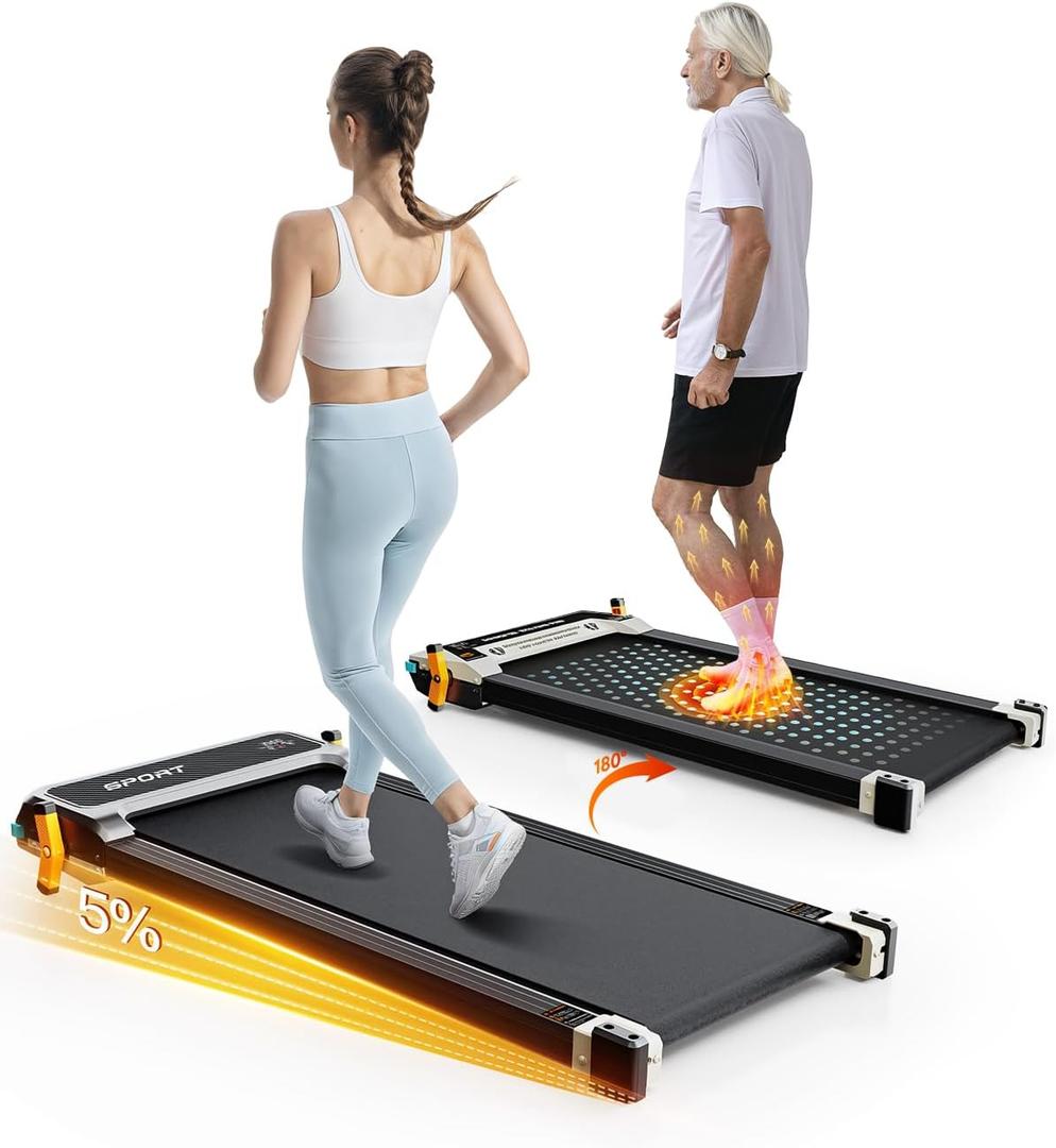 AKLUER Walking Pad with Incline - Dual-Sided 2 in 1 Under Desk Treadmill with Shiatsu Foot Massager, 330LBs Walking Pad Treadmills for Home and Office, LED Display and Remote Control, Black