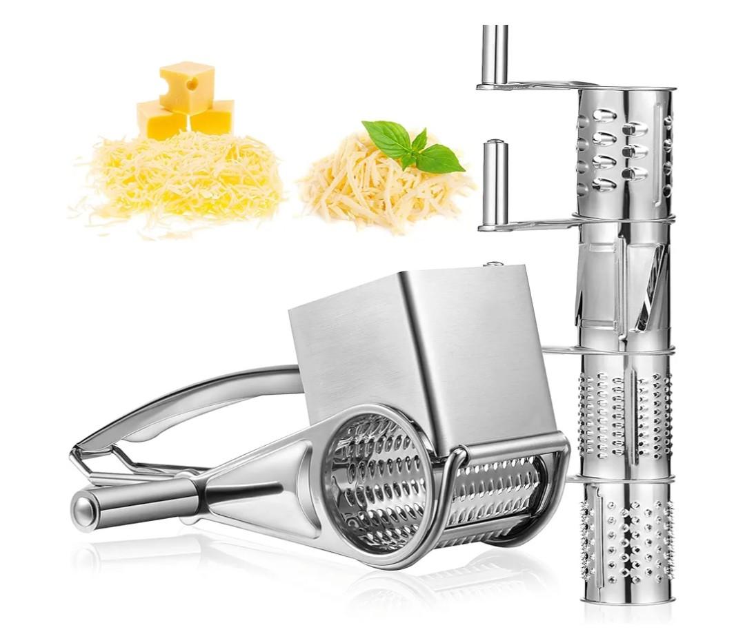 Rotary Cheese Grater Stainless Steel Handheld Rotary Parmesan Grater Cheese Cutter Slicer Shredder with 4 Stainless Drum for Grating Hard Chocolate Nuts Kitchen Tool