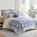 Levtex Home Adare Denim Reversible Full/Queen Quilt Set (88x92in) with 2 Pillow Shams (26x20in) - Floral Bedding - Blue White - Cotton Full/Queen Size Quilt Bedding Set - Lightweight, Soft, Pre-Washed