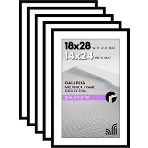 Americanflat 18x28 Picture Frame with Polished Plexiglass - Set of 5 - Use as 14x24 Frame with Mat or Display 18x28 Photo Without Mat - Galleria Collection - Picture Frames for Wall Display - Black