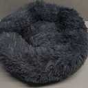 Small Calming Dogs Bed for Small Dogs Anti-Anxiety Machine Washable Fluffy Luxury Anti-Slip Waterproof Mute Base Warming Cozy Soft Pet Puppy Round Bed (19.0"L x 19.0"W x 6.0"Th, Dark grey)